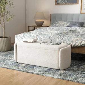 Sherpa Storage Ottoman Bench, 46" Upholstered End of Bed Bench Ottomans Bench Foot Rest