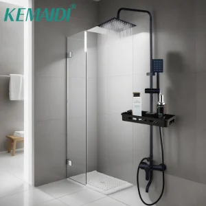 Matte Black & Silver Bathroom Shower-Faucet Set
