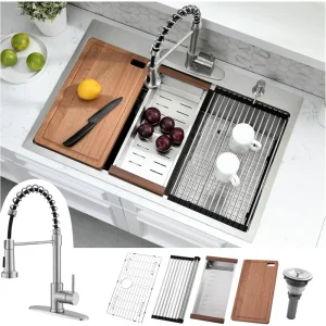 33 x 22 Drop In Kitchen Sink with Faucet Combo