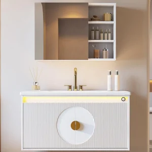 LED 36" Wall Mounted Sink Cabinets & Mirror Cabinets Set with Large Storage Space