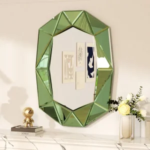 Glass Wall Mirror with Diamond Edge Accents