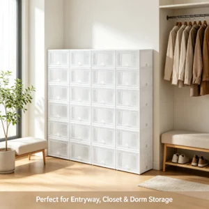 Stackable Shoe Storage Boxes – Set of 20, White