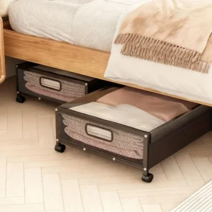 Rolling Under-Bed Storage Organizer with Wheels and Clear Lid
